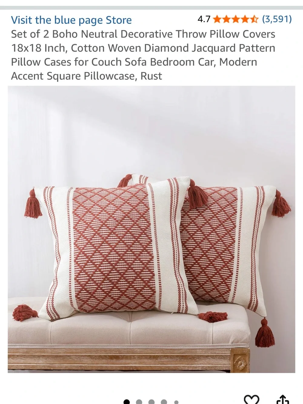 Boho Diamond Jacquard Tassel Throw Pillow Covers - Rust Cream (Set of 2) C10